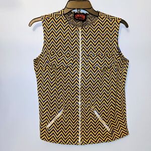 Vintage Smash Sleeveless Vest Top Chevron Design Silver Tone Zippers